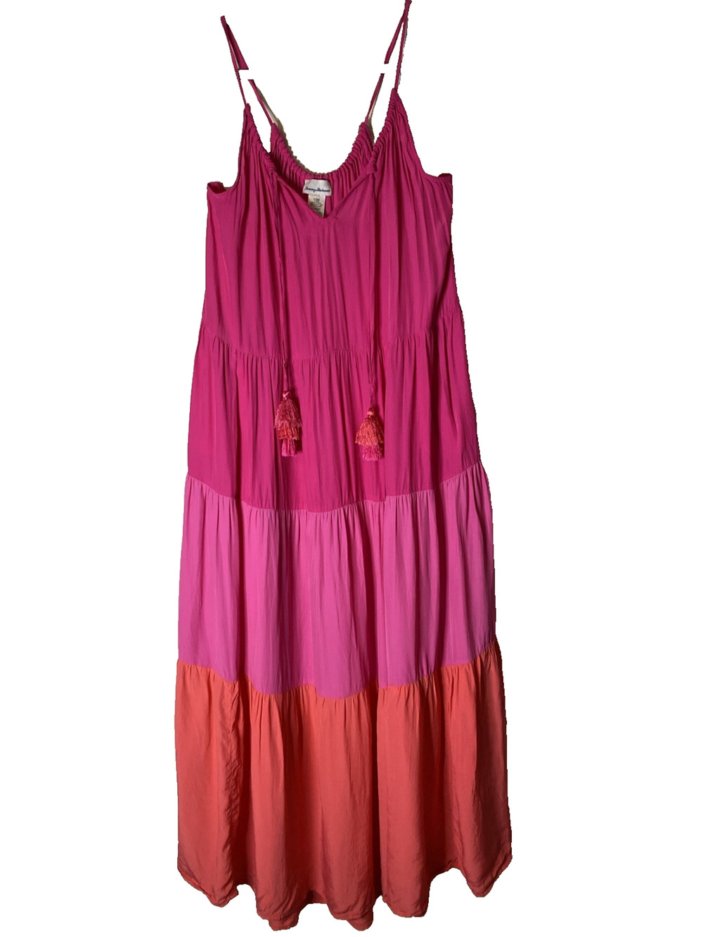 Tommy Bahama Women Colorblock Maxi Tiered Dress Pink Sleeveless Casual Summer S